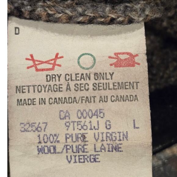 TUNDRA Canada Vintage Fall Leaves Pure Virgin Wool Collared Cardigan Large Gray - Picture 9 of 9